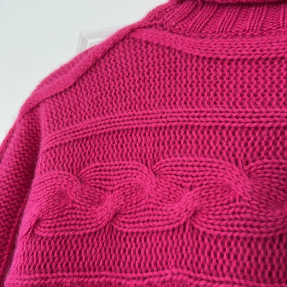 Garnet Hill Cashmere Cable Knit Sweater Turtleneck Magenta Pink M w MEASUREMENTS - Picture 11 of 12